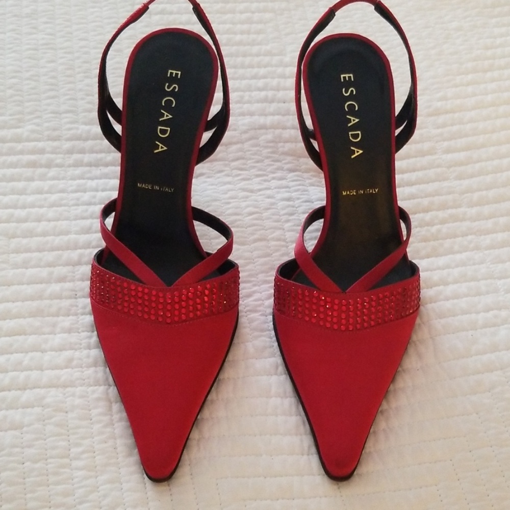 Escada Red Pointed Slingback Heels